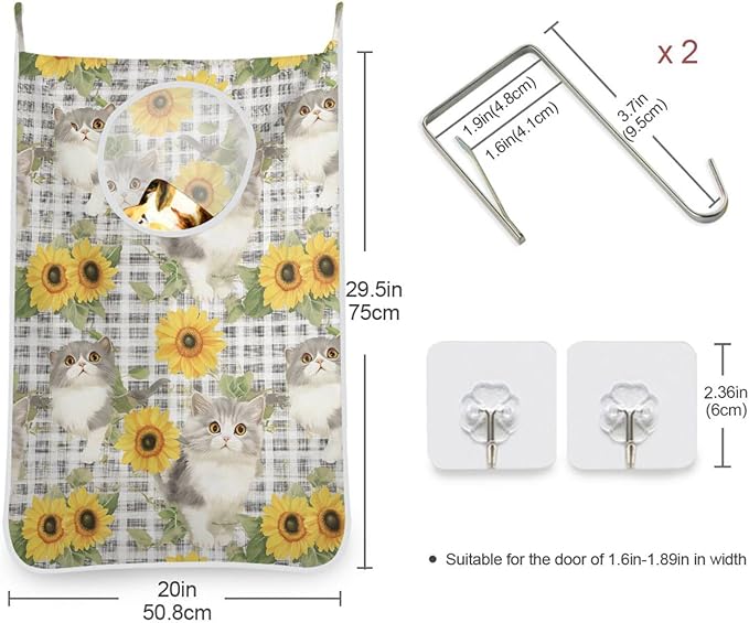 Hanging Laundry Hamper with Stainless Steel Hooks, Oxford Fabric Printing Door - Image 3