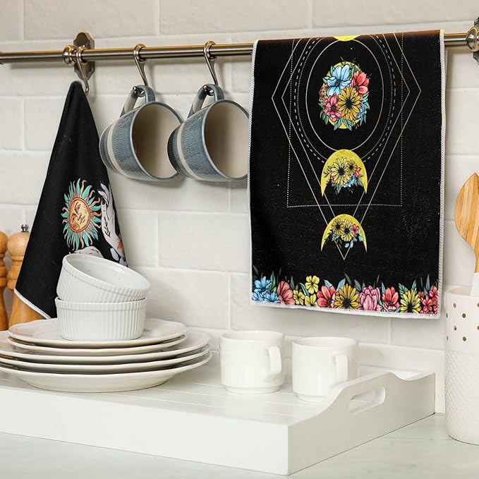Boyiee Set of 6 Witchy Kitchen Towels Boho Tea Towels Absorbent Mushroom Floral - Image 3