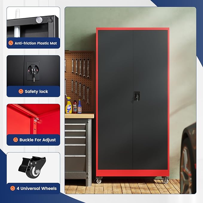 Yizosh Metal Garage Storage Cabinet with Locking Doors and Adjustable Shelves,- 75" Rolling Steel Tool Cabinet for Home Office,Garage,Warehouse - Image 4