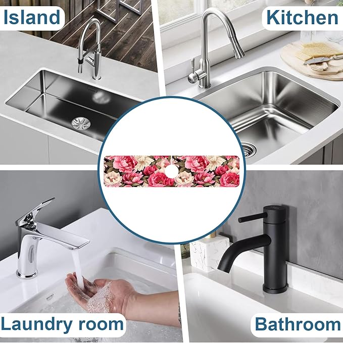 Garden Flowers Kitchen Sink Splash Guard Faucet Mat Watercolor Peonies Super - Image 7