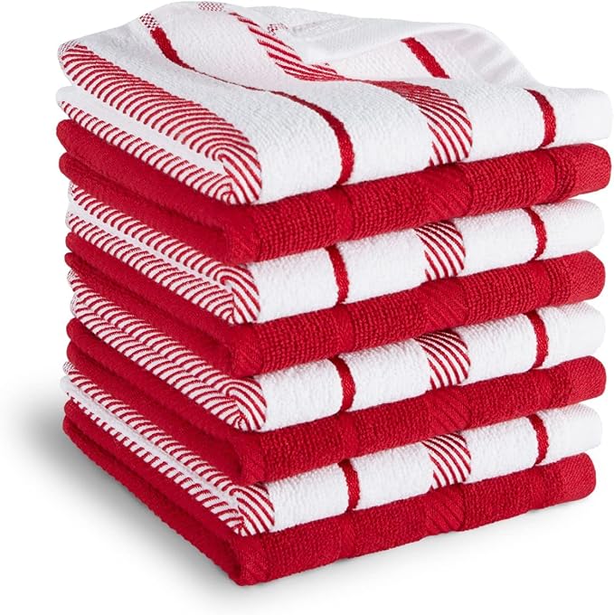 KitchenAid Albany Dishcloth 8 Pack Set, Passion Red/White by KitchenAid