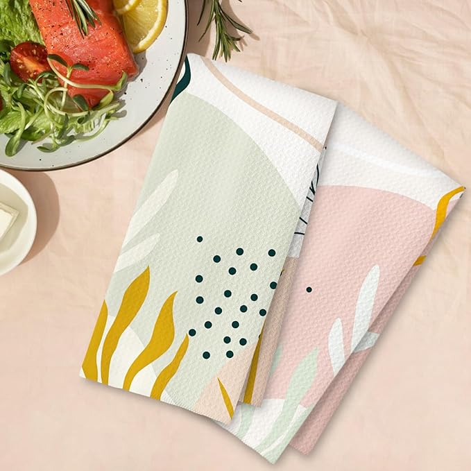 Abstract Boho Floral Kitchen Towels Set of 2, Mid Century Modern Hand Towels - Image 4
