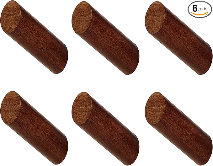 evory 6 Pack Wood Wall Hooks, Rustic Wooden Coat Hooks Wall Mount, Hat Hooks by Evory