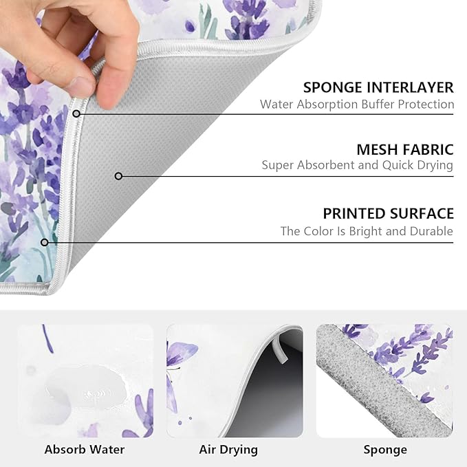 Purple Lavender Spring Summer Flower Floral Dish Drying Mat - Image 3