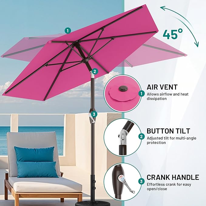 AreShark 7.5FT Patio Umbrella Table Market Umbrella with 6 Sturdy Ribs, Button Tilt/Crank, Heavy-Duty Outdoor Umbrellas for Pool, Deck, Garden and Backyard, Rose Pink - Image 6