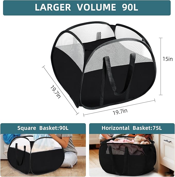 Laundry Basket with Handles 90L, Collapsible Laundry Baskets, Foldable Laundry - Image 4