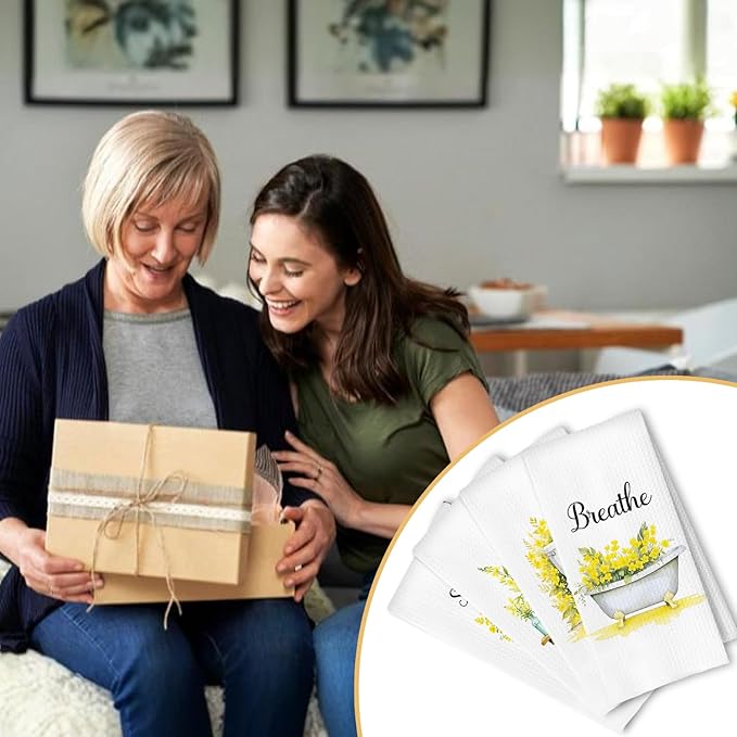 Farmhouse Yellow Botanical Bathroom Hand Towels, Relax Breathe Soak Unwind - Image 5