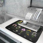 Black Flower Herbs Dish Drying Mat 18x24 Inch Botanical Floral Microfiber - Image 5
