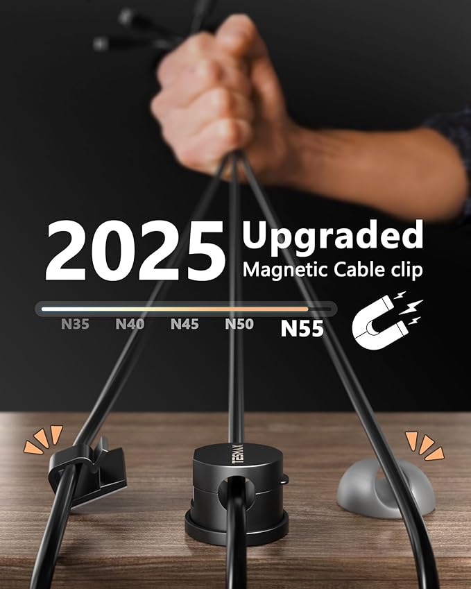 Magnetic Cable Clips 360° Rotation Cord Holder, 12 Pack Cord Organizer 1s Lock - Image 2