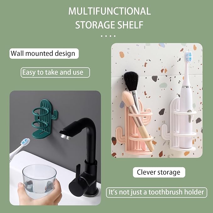 Cactus Pattern Toothbrush Holder Bathroom countertop Organizer Modern Style and - Image 4