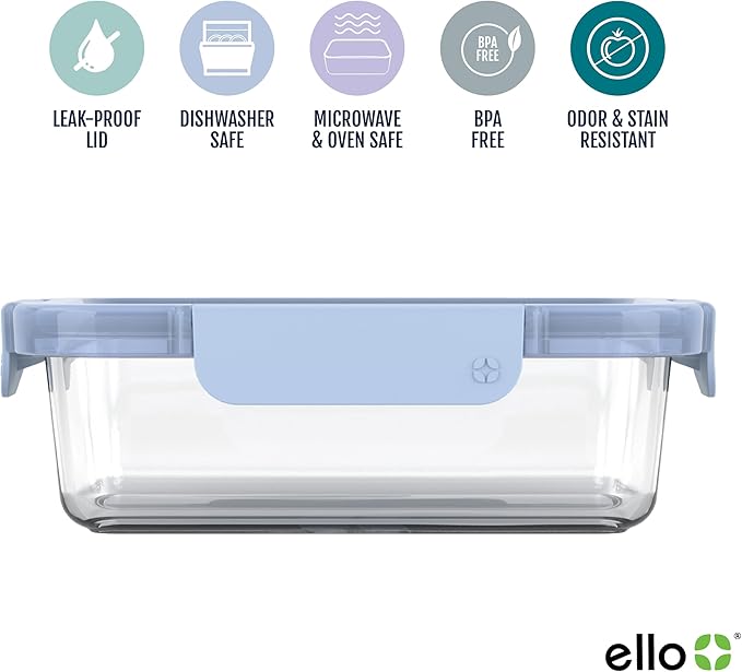 Ello Color Lock 3.4 Cup 10PC, 5 Pack Glass Meal Prep Sets Leak-Proof Glass Food - Image 3