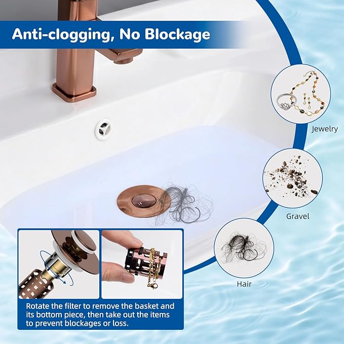 Hibbent 3 Pack 3 in 1 Bathroom Sink Drain Strainer, Universal Pop Up Stopper - Image 2