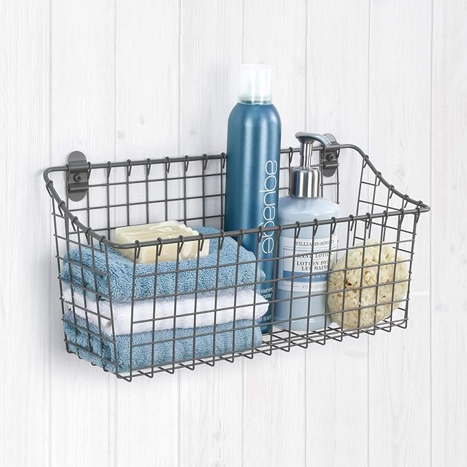 Spectrum Extra Large Wire Wall Mount Storage Basket Industrial Gray, Vintage - Image 12