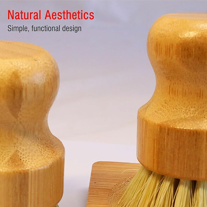 Bamboo Vegetable Brush Set, Natural Bristle Dish Brush - Image 4