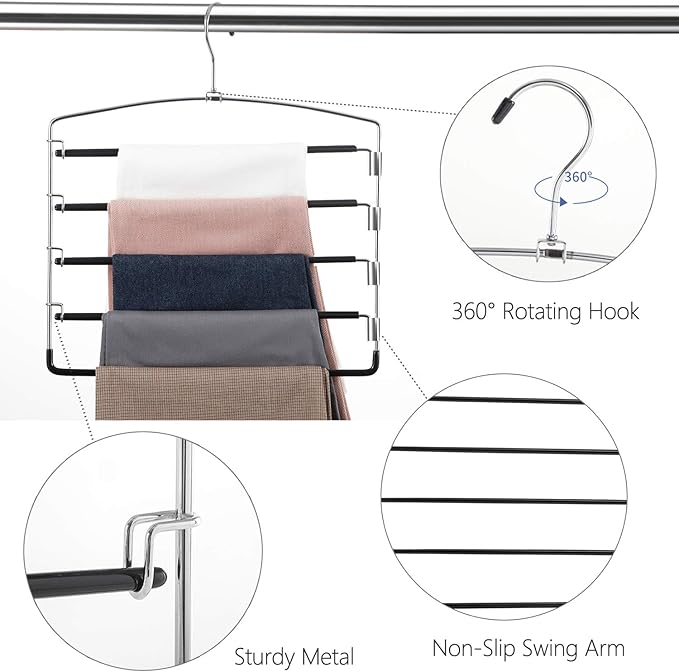 FeeraHozer Pants Hangers Non Slip 6 Pack Space Saving Hangers Multi-Layer Swing - Image 5