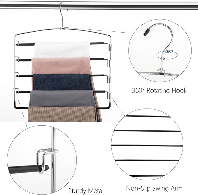 FeeraHozer Pants Hangers Non Slip 3 Pack Space Saving Hangers Multi-Layer Swing - Image 4