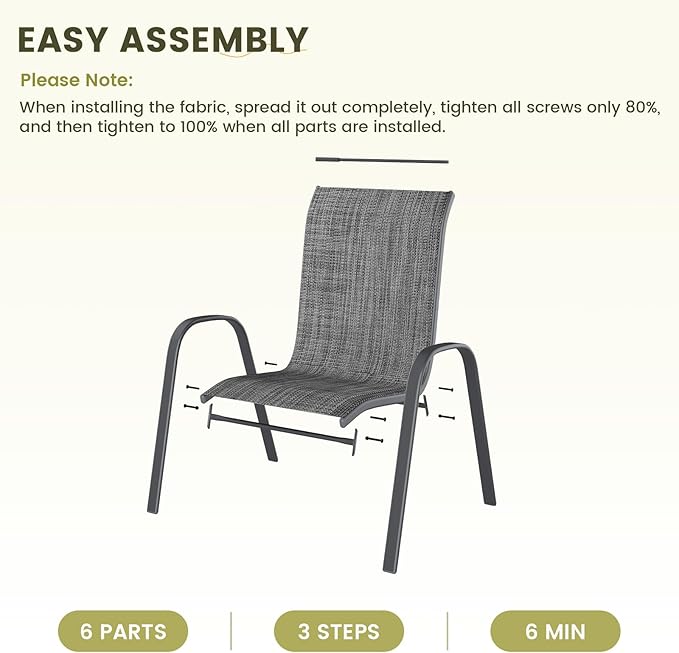 UDPATIO Patio Chairs Set of 8, Stackable Outdoor Dining Chairs with High Back, Breathable Textilene Fabric Outdoor Chair All Weather, 350LBS Capacity for Garden, Backyard (Dark Grey) - Image 8