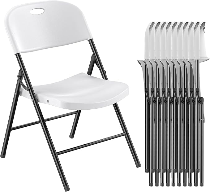 Nazhura 350 Weight Limit Heavy Duty Plastic Folding Chair with Reinfoced Steel Frame for Indoor and Outdoor, Wedding, Party, Restaurant, Meeting Room, Patio and Garden (White, 10 Pack) by NazhuraGoodCompanionAtHome