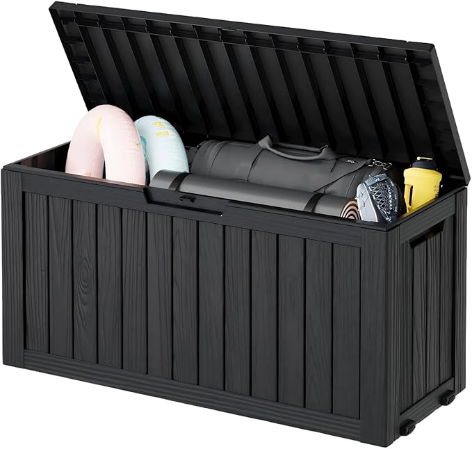 Outdoor Storage Box, Resin Deck Boxes Indoor and outdoor, Waterproof Storage Box Lockable Lid (Black, 80 Gallon) by NBYSGO