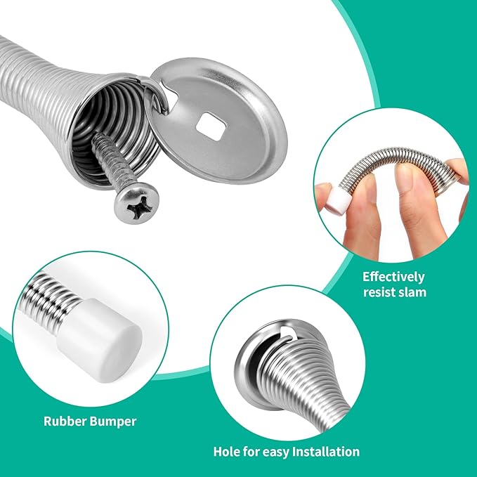 6 Pack Spring Door Stops, 3-1/4" Heavy Duty Wall Mount Door Stoppers, Flexible - Image 4