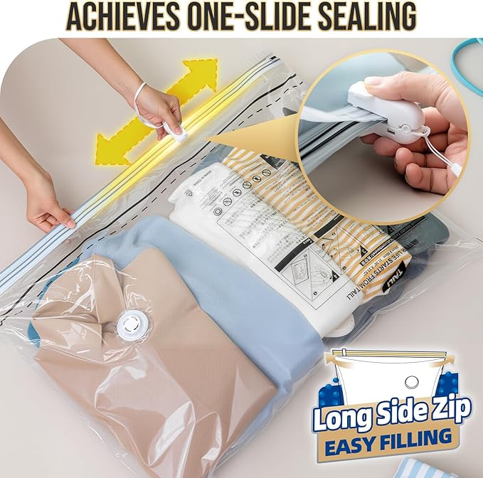 TAILI 6 Pack Vacuum Storage Bags, LONG SIDE ZIP, Vacuum Seal Bags - Image 5