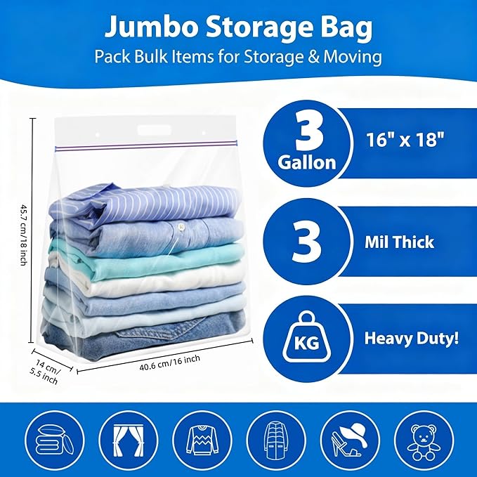 Zipper Storage Bags with Handle and Bottom, 3 Gallon Heavy Duty Clear Handy - Image 2