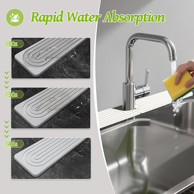 Stone Faucet Mat for Kitchen Sink, Diatomite Quick Dry Kitchen Sink Splash Guard - Image 3