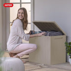 Keter City 30 Gallon Resin Outdoor Storage Box & Patio Side Table for Balcony, Pool, Deck & Garden Accessories, Weather‑Resistant, Beige - Image 10
