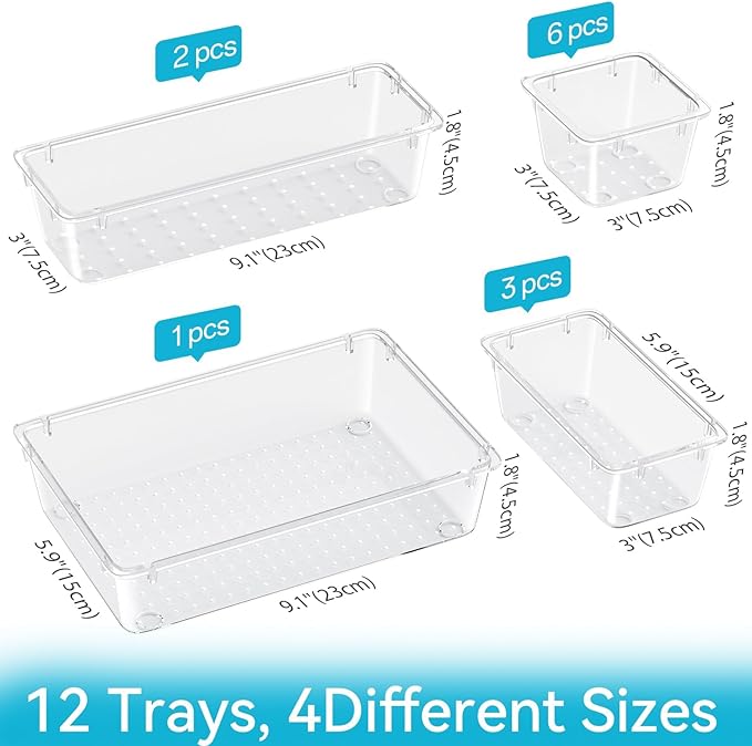 12 PCS Drawer Organizer Set, 4 Sizes Tool Storage Trays, Stationeries - Image 2