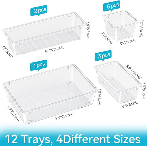 12 PCS Drawer Organizer Set, 4 Sizes Tool Storage Trays, Stationeries - Image 2