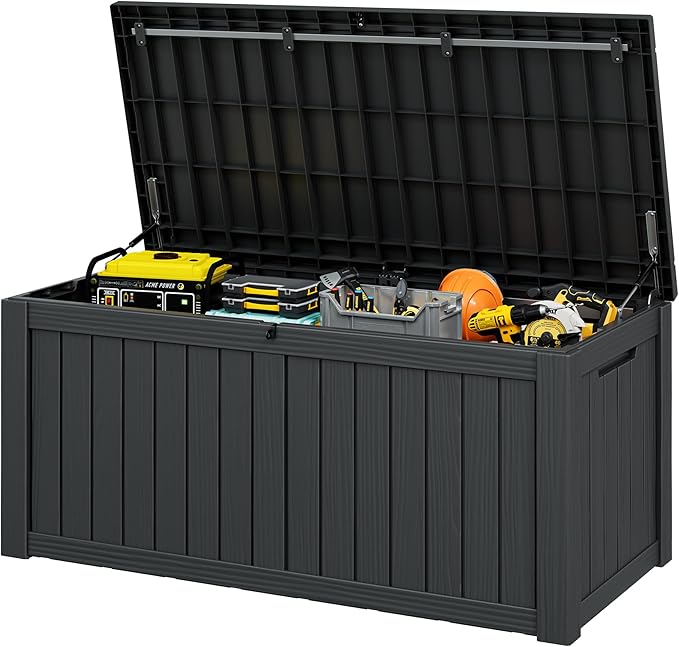 Outdoor Storage Box, Resin Deck Boxes Indoor and outdoor, Waterproof Storage Box Lockable Lid (Black,180 Gallon) - Image 5