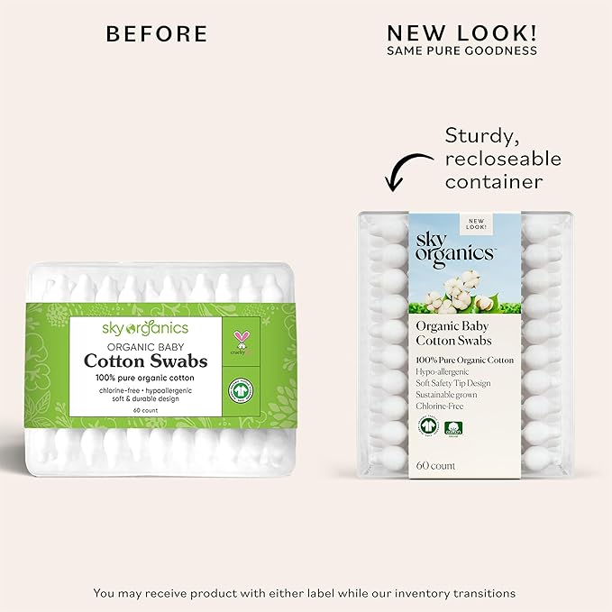 Sky Organics - Organic Baby Cotton Swabs, 60 ct. - Ultra Soft Baby Safe Tips - - Image 2