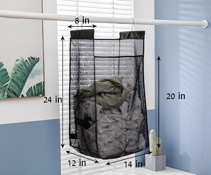 Jelier Hanging Breathable Mesh Laundry Hamper Basket, Portable Heavy Duty - Image 2