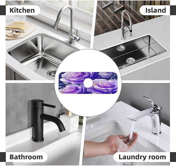 Blue Purple Rose Kitchen sink faucet pad, strong water absorption, anti slip - Image 8
