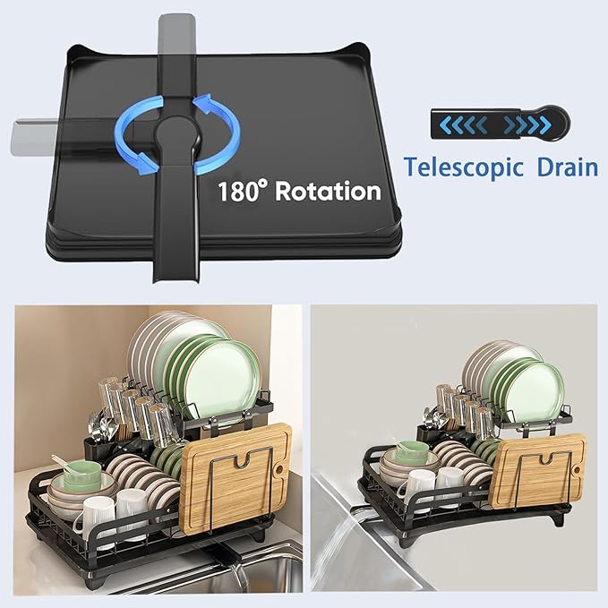2 Tier Dish Drying Rack Automatic Drainage Board Space-Saving - Image 4