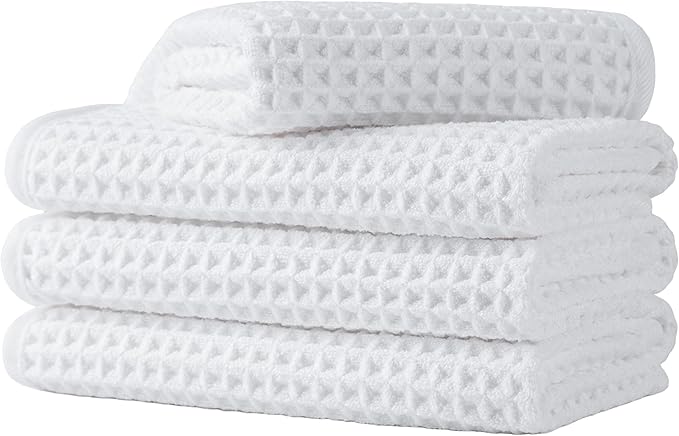 Microfiber Waffle Face Towels, 4 Pieces, Fast Drying, Lint Free 430 GSM by Unknown
