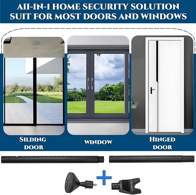 2 Pack Door Security Bars, Anti-Slip Heavy Duty Door Stoppers Sliding Patio Bar - Image 4