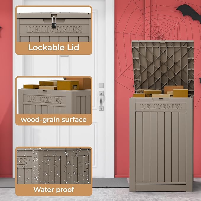 55 Gallon Package Delivery Box for Outside,Weather Resistant UV Protection Resin Outdoor Storage Parcel Box for Porches, Front Door,Balconies,Garages - Image 3