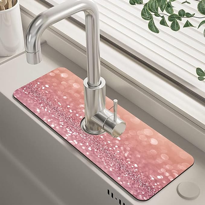 Abstract Pink Glitter Diamond Sink Faucet Absorbing Mat Sink Splash Guard by Unknown