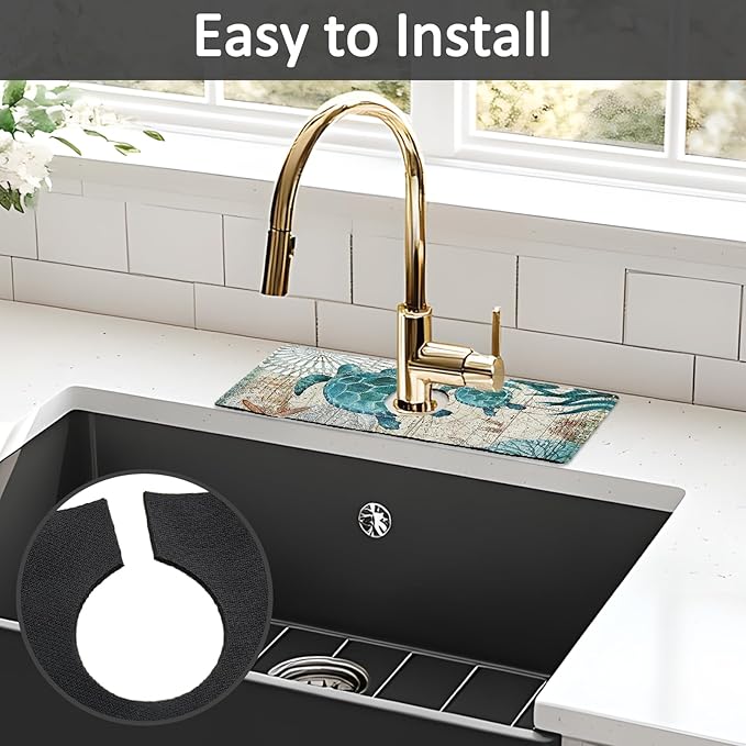 2PCS 15" X 5.5" Kitchen Sink Splash Guard Faucet Mat Sea Turtles Super - Image 5