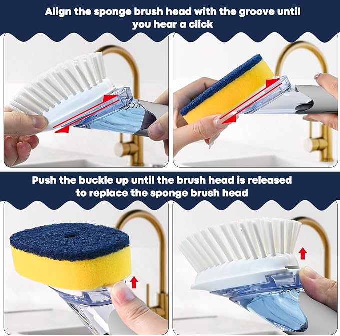 Dish Brush with Soap Dispenser Storage Set with 2 PCS Brush Refills & Holder - Image 3
