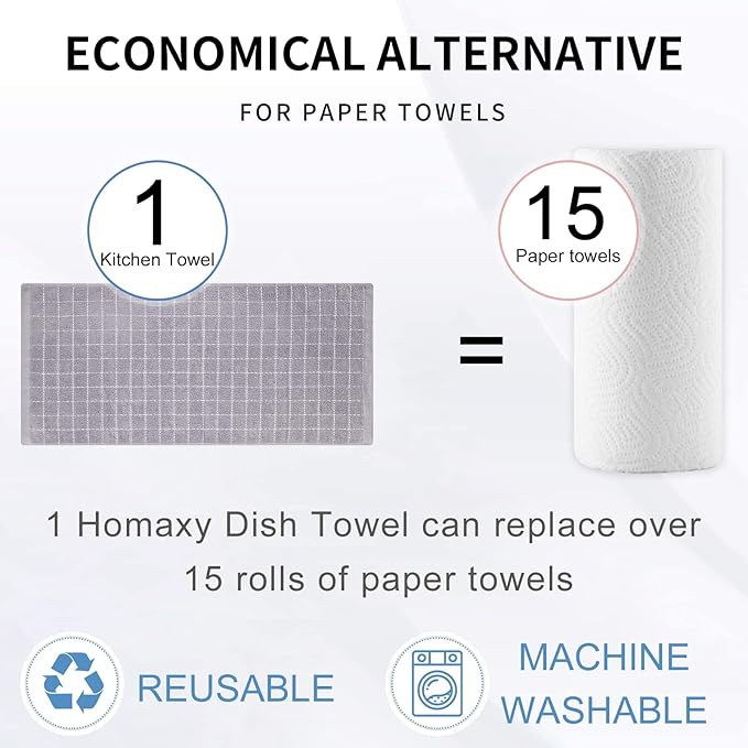 Homaxy 100% Cotton Terry Kitchen Towels, Checkered Designed, Soft and Super - Image 6