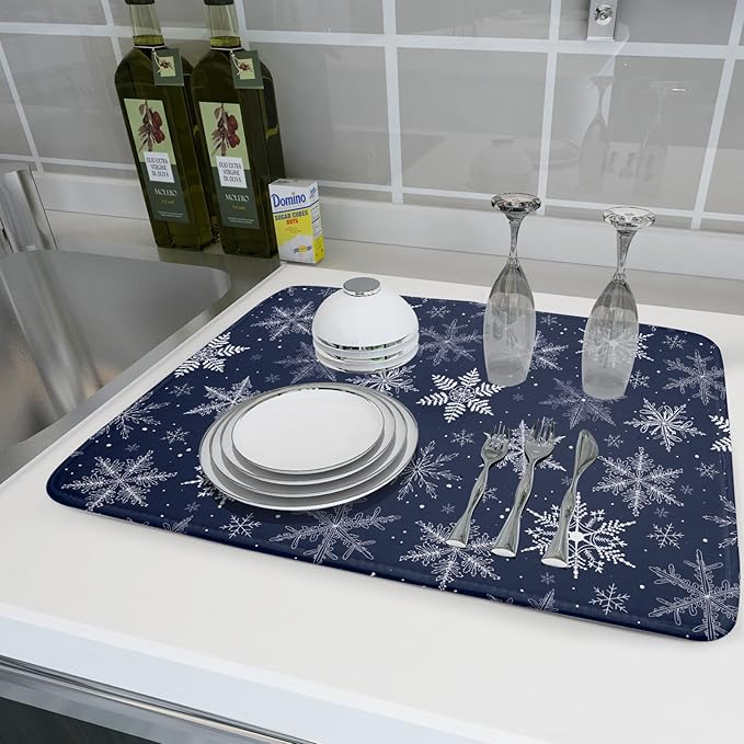 Winter Blue Snowflake Dish Drying Mat - Image 6