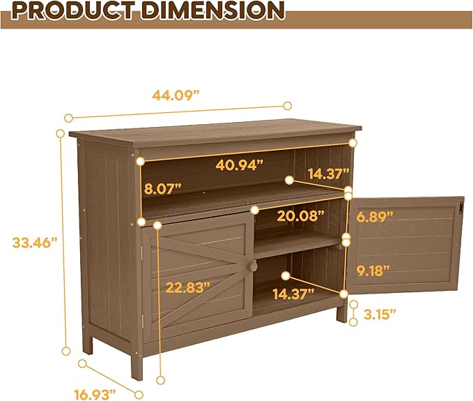 HIPS All-Weather Outdoor Storage Cabinet,Outdoor Sideboard with Magnetic Doors,3-Shelves Patio Storage Cabinet, Used for Garden,Buffet Cabinet,TV Stand, Bar Table,Balcony - Image 3