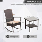 Outdoor Rocking Chair 3 Pieces High-Backed Rocking Chair Patio Rocking Chairs Outdoor Table, Khaki - Image 2