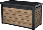 Keter Ashwood 100 Gallon Resin Deck Box Organization and Storage for Patio Furniture Outdoor Cushions, Throw Pillows, Garden Tools and Pool Toys, Brown by Keter