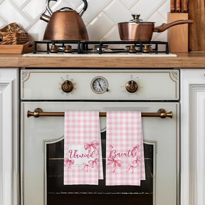 Coquette Pink Bow Checkered Decorative Towels - Image 3