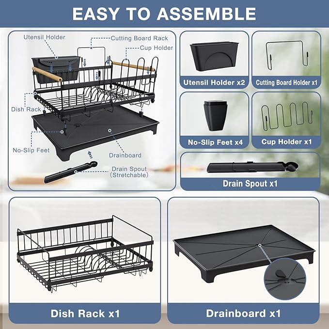 Dish Drying Rack with Drainboard, Rustproof Dish Rack - Image 4