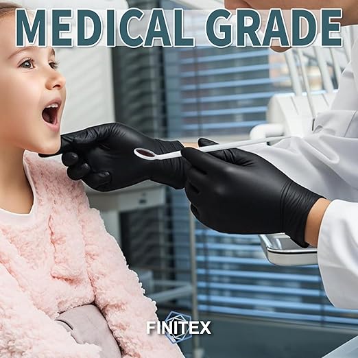 FINITEX - Black Nitrile Disposable Gloves, Powder-free, Medical Exam Latex-Free - Image 2