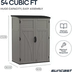 Suncast Outdoor Storage Cabinet Waterproof Resin Vertical Outdoor Storage Shed (54 cu. ft.) for Patio, Garden Tools, Cushions, & Equipment. Weatherproof Plastic Multi-Wall Design, Capacity Made in USA - Image 9